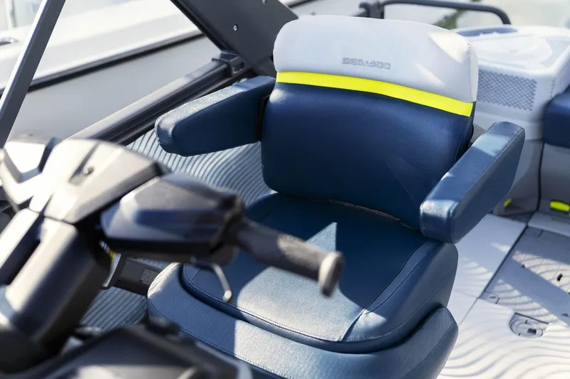 Slide: The Image of Manufacturer Provided Image: 2026 Sea-Doo Switch Cruise Limited 21 boat seat, featuring blue and white upholstery. - 28