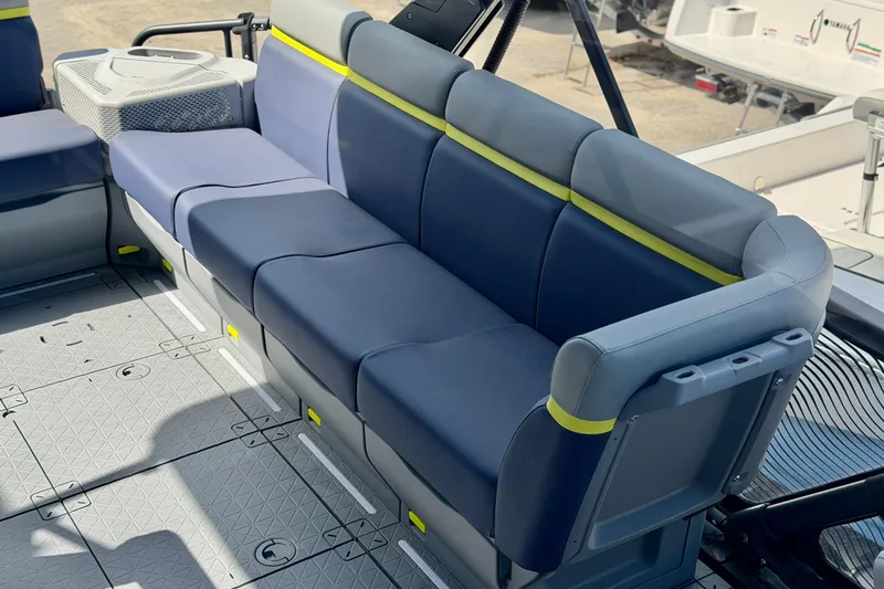 Slide: The Image of 2026 Sea-Doo Switch Cruise Limited 21 interior seating with modern design and comfortable upholstery. - 7