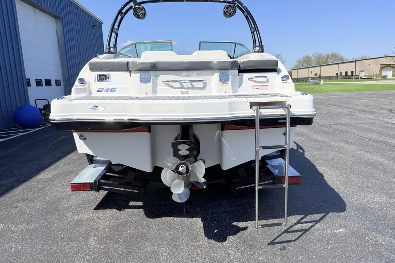 Slide: The Image of Rear view of a 2016 Chaparral 246 SSi boat with ladder and propeller. - 7
