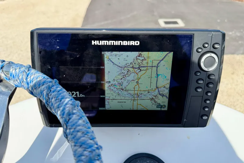Slide: The Image of Humminbird GPS display on 2010 NauticStar 2110 Nautic Bay boat, showing navigational map. - 19