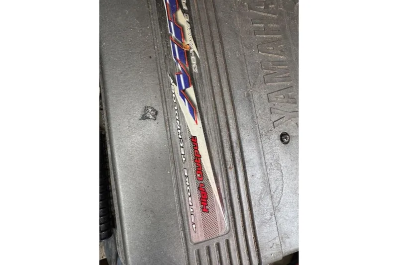 Slide: The Image of 2008 Yamaha Boats SX230 HO engine cover with branding and high output label. - 33