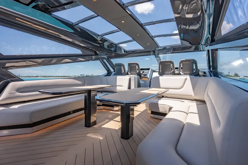 Slide: The Image of Luxurious interior of Wajer 77 yacht with sleek seating and panoramic windows. - 19