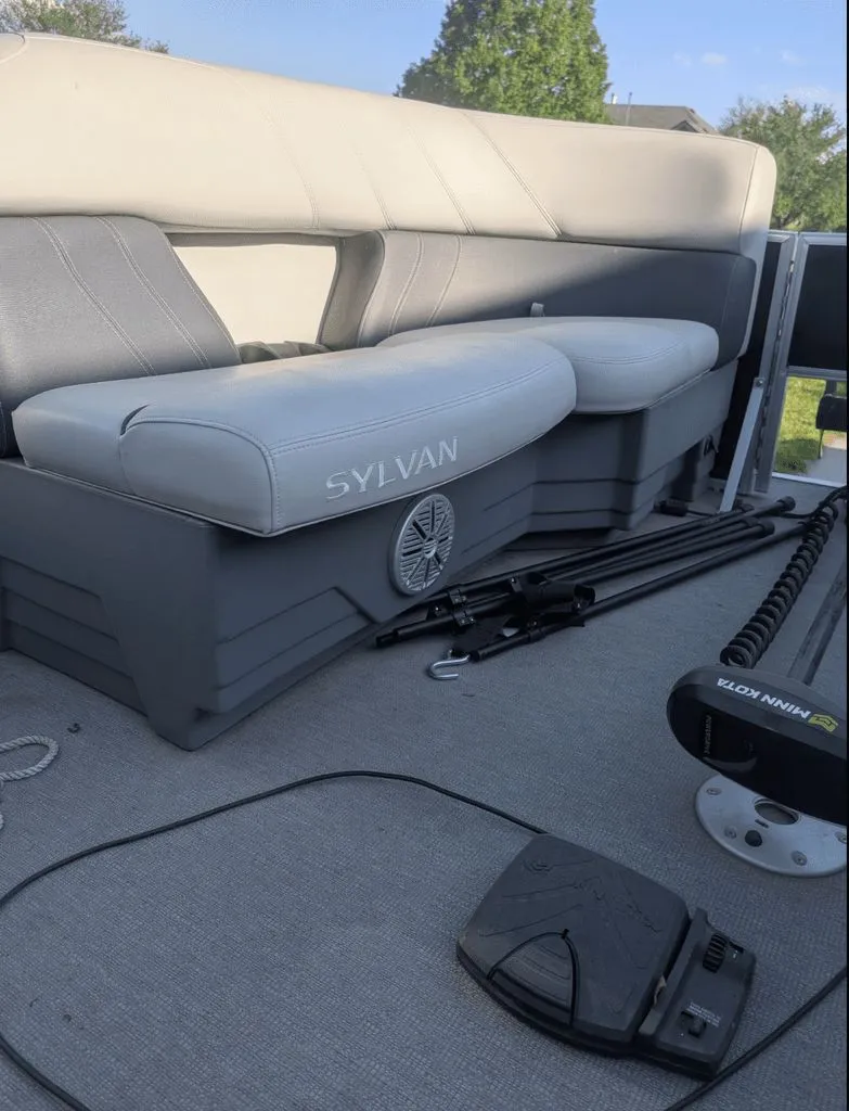 Slide: The Image of Sylvan Mirage 820 boat seating, gray upholstery, 2022 model. - 8