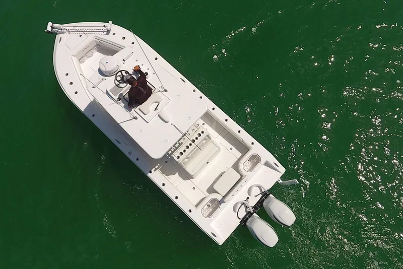 Slide: The Image of Manufacturer Provided Image: Aerial view of 2025 SeaHunter 28 Floridian boat on green water. - 6