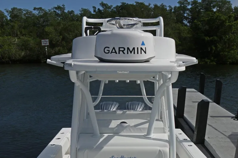 Slide: The Image of Manufacturer Provided Image: 2025 SeaHunter 28 Floridian boat with Garmin radar at dock. - 7