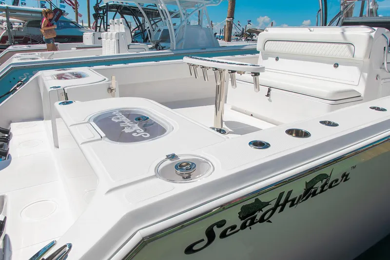 Slide: The Image of Manufacturer Provided Image: SeaHunter 41 CTS 2025 model boat, featuring spacious deck and seating area. - 10