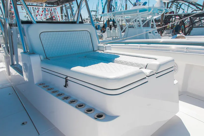 Slide: The Image of Manufacturer Provided Image: 2025 SeaHunter 41 CTS boat with luxurious seating and sleek design. - 6
