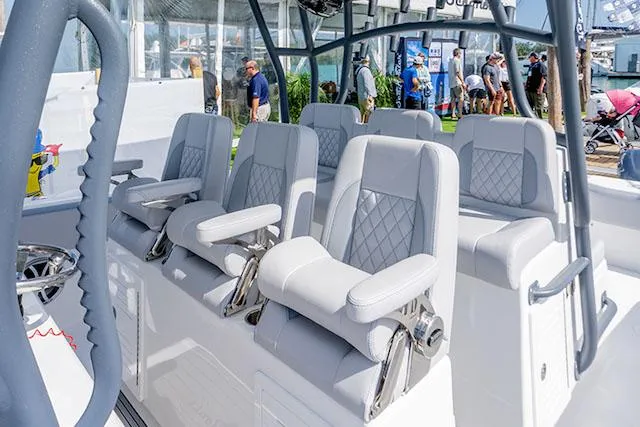 Slide: The Image of Manufacturer Provided Image: Luxurious seating on 2025 SeaHunter 41 CTS boat, featuring modern design and comfort. - 8
