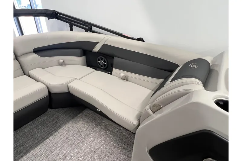 Slide: The Image of 2025 Barletta Cabrio 22UC boat interior with luxurious seating and modern design. - 14