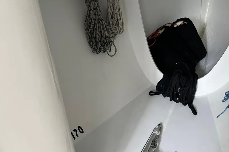 Slide: The Image of Interior of 1994 Nelson Marek 43 sailboat with ropes and equipment. - 6