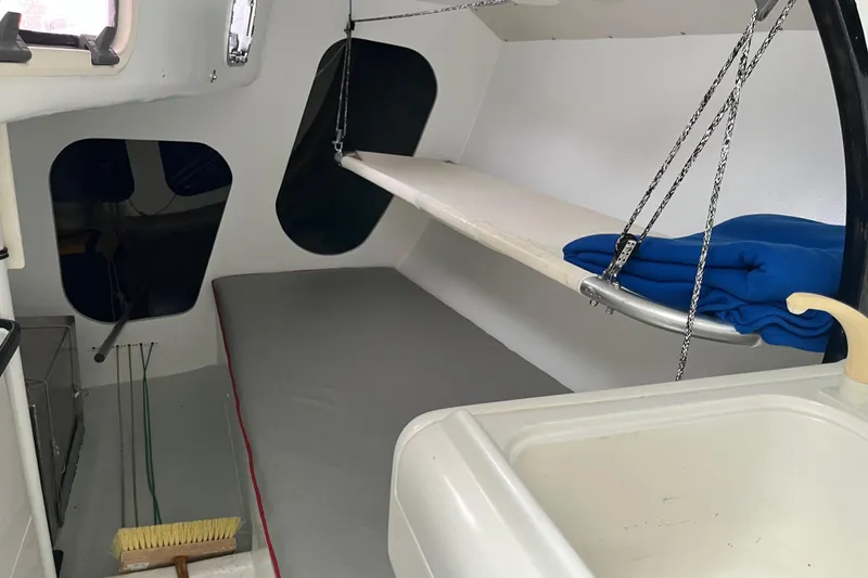 Slide: The Image of Interior cabin of a 1994 Nelson Marek 43 sailboat with bunk and sink. - 7