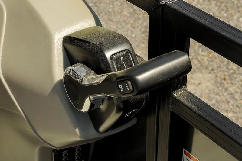 Slide: The Image of Close-up of Dockside Pontoons 22DQ 2026 throttle control lever. - 24