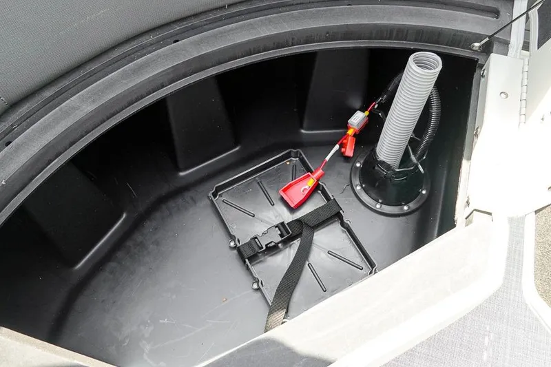 Slide: The Image of Storage compartment of 2026 Dockside Pontoons 22DQ with hose and safety equipment. - 31