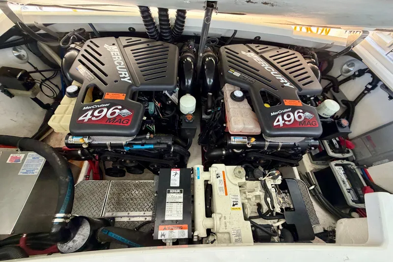 Slide: The Image of Engine compartment of a 2003 Formula 330 Sun Sport with twin MerCruiser 496 MAG engines. - 27