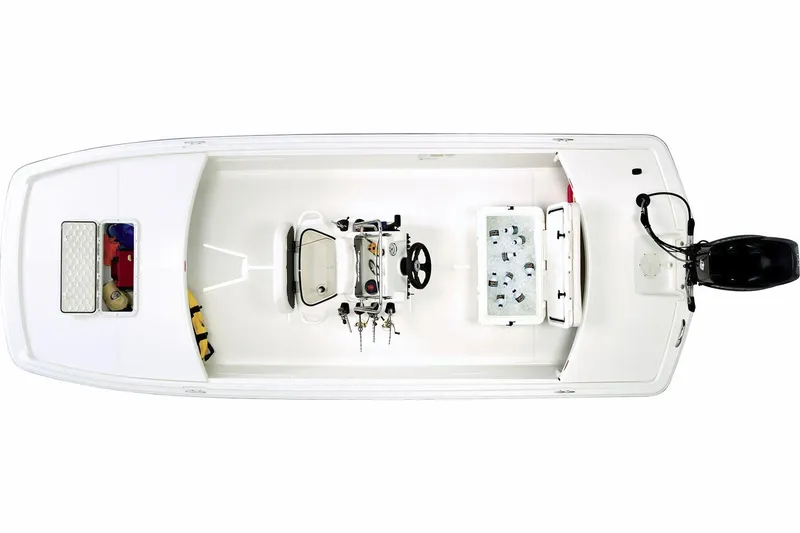 Slide: The Image of Manufacturer Provided Image: 2015 Mako Pro Skiff 17 CC, top view, center console, outboard motor, fishing gear. - 13