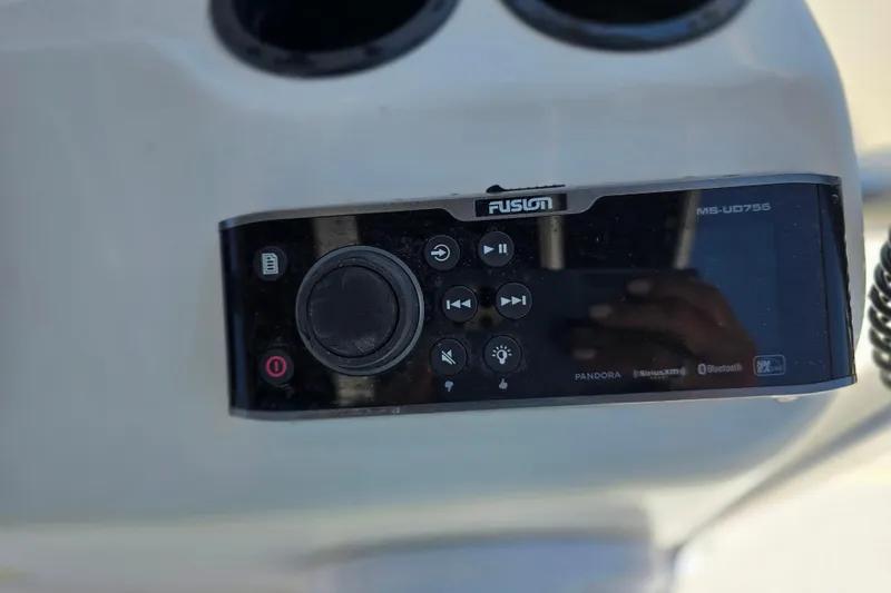 Slide: The Image of Fusion MS-UD755 audio system on 2017 Boston Whaler 210 Montauk boat dashboard. - 15