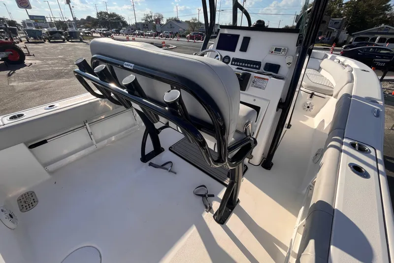 Slide: The Image of 2020 Sea Fox 248 Commander boat interior with helm, seating, and rod holders. - 8