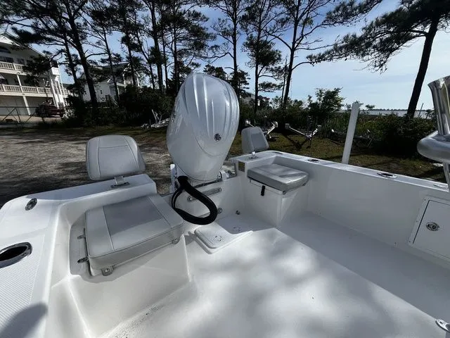 Slide: The Image of Interior view of Bay Rider 2260 boat, 2026 model, featuring seating and motor. - 10