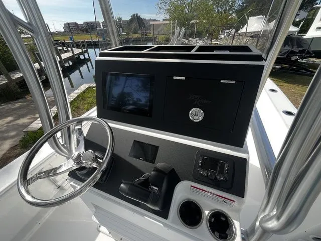 Slide: The Image of Bay Rider 2260 boat console, 2026 model, featuring steering and electronics. - 8