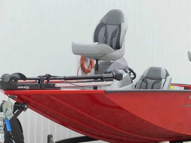 Slide: The Image of Red G3 Sportsman 1710 boat, 2026 model, featuring gray seats. - 12