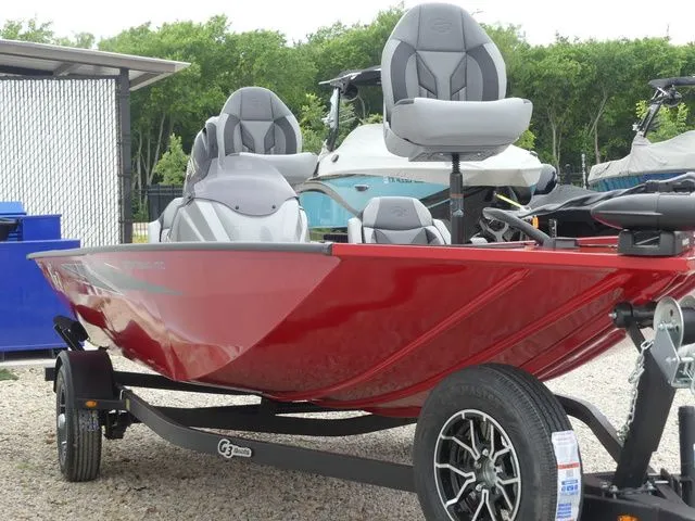 Slide: The Image of Red G3 Sportsman 1710 boat, 2026 model, on trailer. - 3