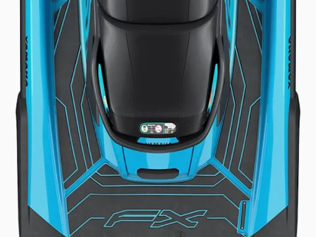 Slide: The Image of Yamaha WaveRunner FX SVHO 2025 in vibrant blue, top view. - 18