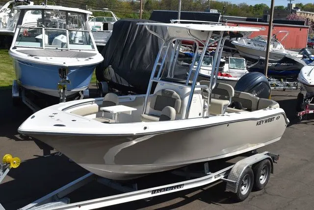 The Image of 2026 Key West 203 FS boat on trailer outdoors. - 1