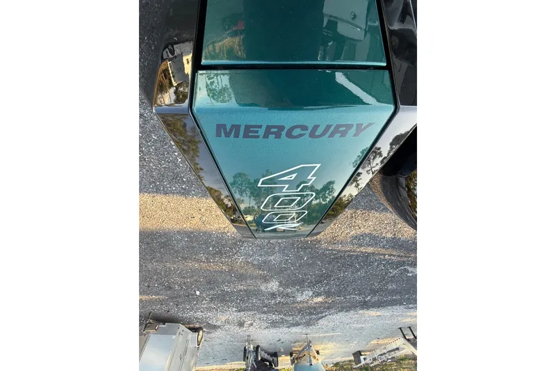 Slide: The Image of 2024 Nor-Tech 400 Supersport with Mercury engine branding, viewed from above. - 22
