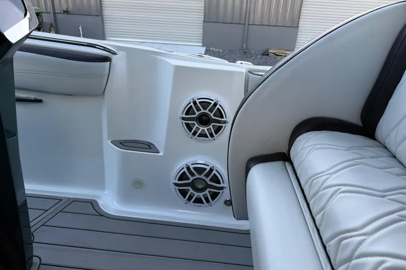 Slide: The Image of 2024 Nor-Tech 400 Supersport interior with premium seating and dual speakers. - 45