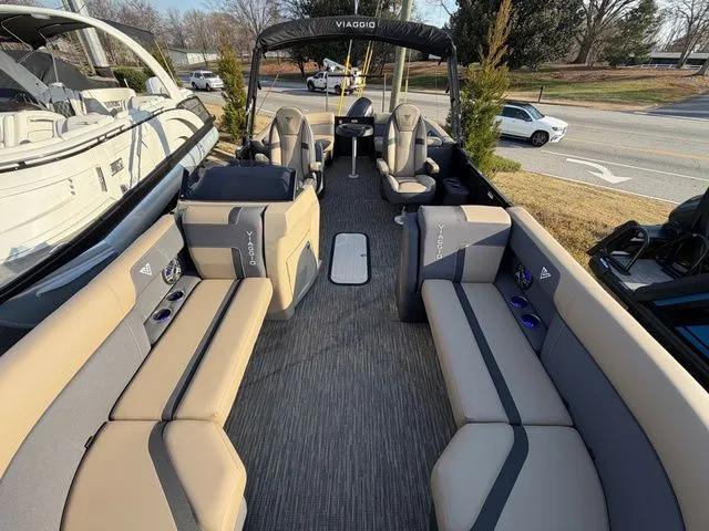 Slide: The Image of Interior view of 2026 Viaggio x22u pontoon boat with luxurious seating. - 3
