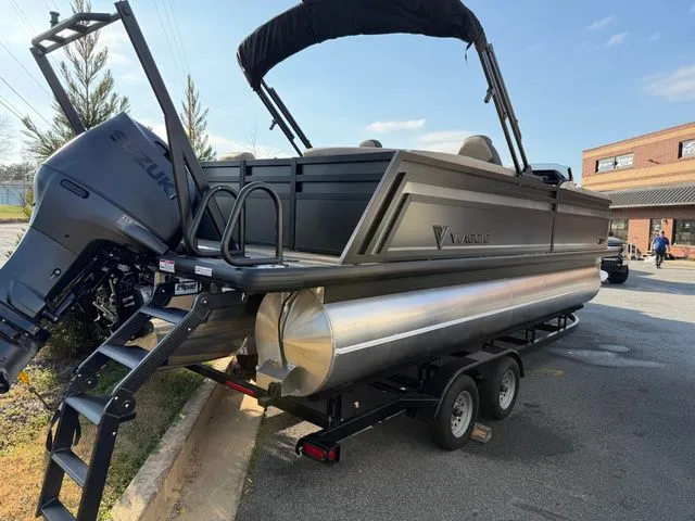 Slide: The Image of Viaggio x22u 2026 pontoon boat on trailer, Suzuki outboard motor. - 6