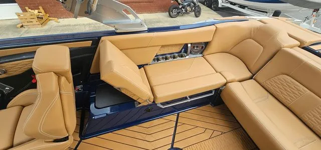 Slide: The Image of Interior of a 2020 MasterCraft X24 with luxurious leather seating. - 13