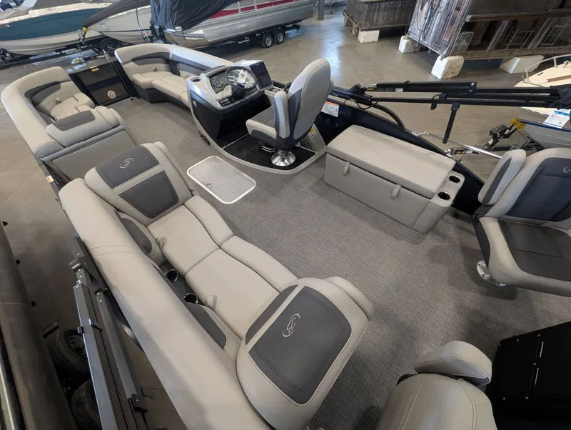 Slide: The Image of Interior of 2025 Barletta Cabrio 24CC with luxurious seating. - 16