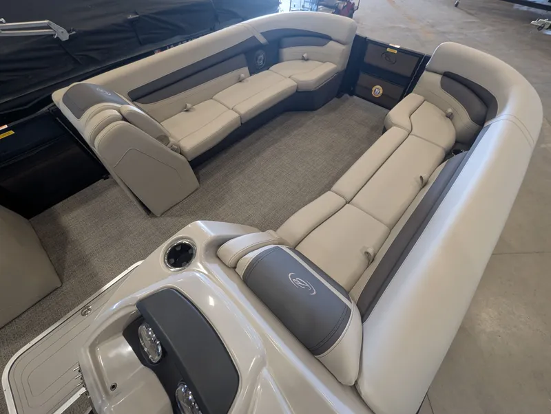 Slide: The Image of Interior of 2025 Barletta Cabrio 24CC with luxurious seating. - 18