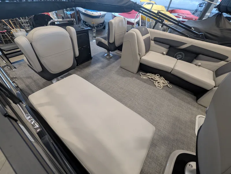 Slide: The Image of Interior of 2025 Barletta Cabrio 24CC with gray seating. - 20