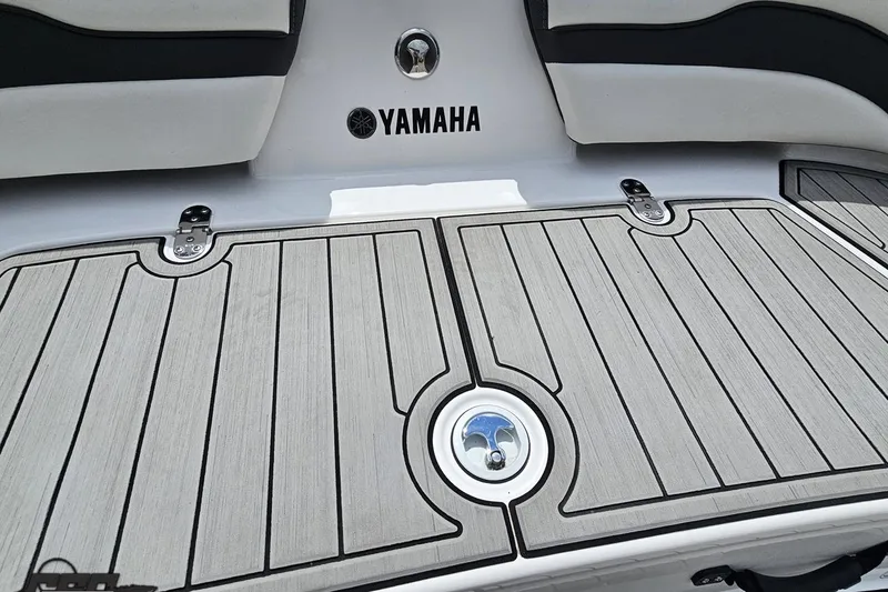 Slide: The Image of 2022 Yamaha Boats AR195 swim platform with sleek teak-style decking. - 36