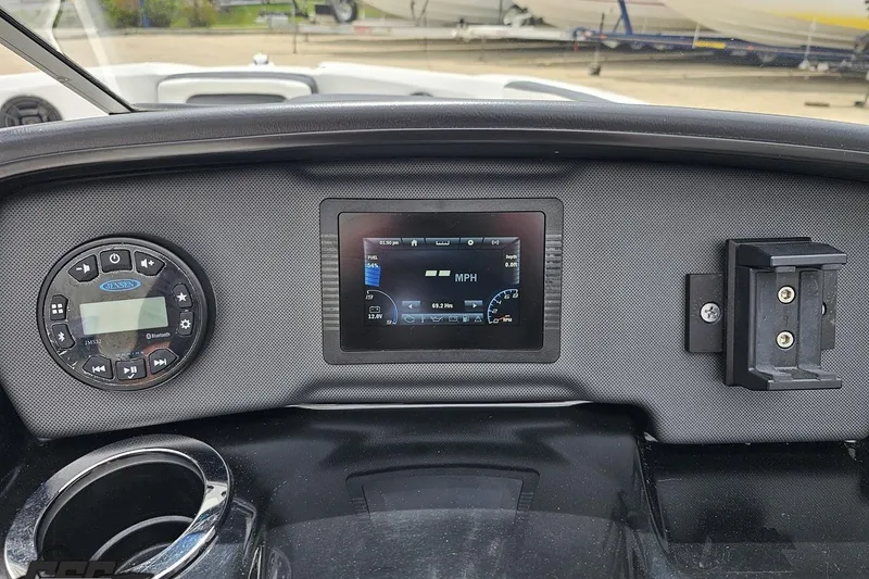 Slide: The Image of Dashboard of 2022 Yamaha Boats AR195 with digital display and control panel. - 60