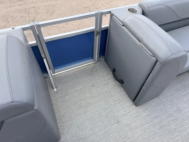 Slide: The Image of Interior of 2022 Tahoe Sport 2080 CRB boat with gray seating. - 11