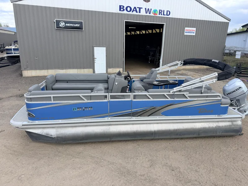 Slide: The Image of 2022 Tahoe Sport 2080 CRB pontoon boat with Honda 4-stroke engine. - 4