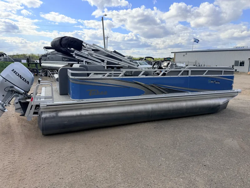 Slide: The Image of 2022 Tahoe Sport 2080 CRB with Honda 4-Stroke engine, blue pontoon boat. - 46