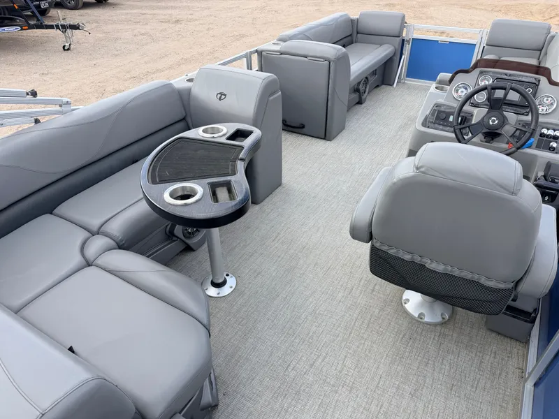 Slide: The Image of Interior of 2022 Tahoe Sport 2080 CRB with gray leather seating. - 6
