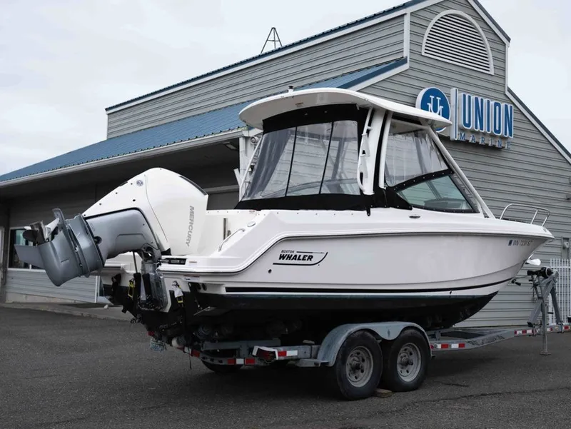 Slide: The Image of 2022 Boston Whaler 240 Vantage boat on trailer at Union Marine. - 3