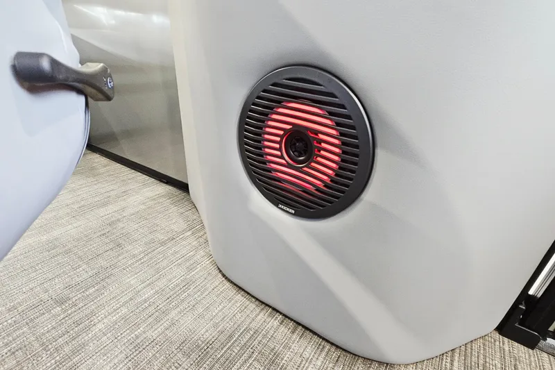 Slide: The Image of 2024 Bennington 22 S SWINGBACK boat interior with illuminated speaker detail. - 17