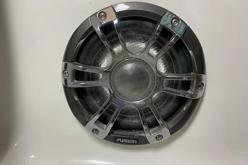 Slide: The Image of Close-up of a Fusion speaker with chrome grille, Precision model 23, 2001. - 21