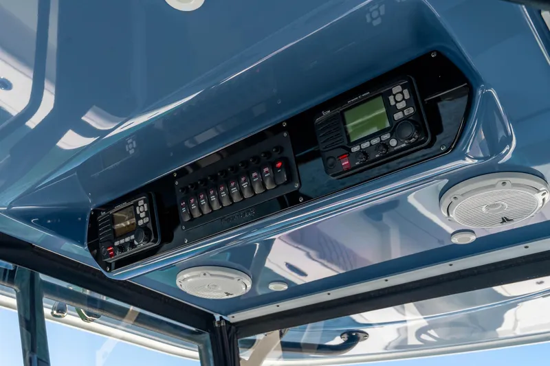 Slide: The Image of Control panel and speakers on a 2019 Freeman 42LR boat. - 23