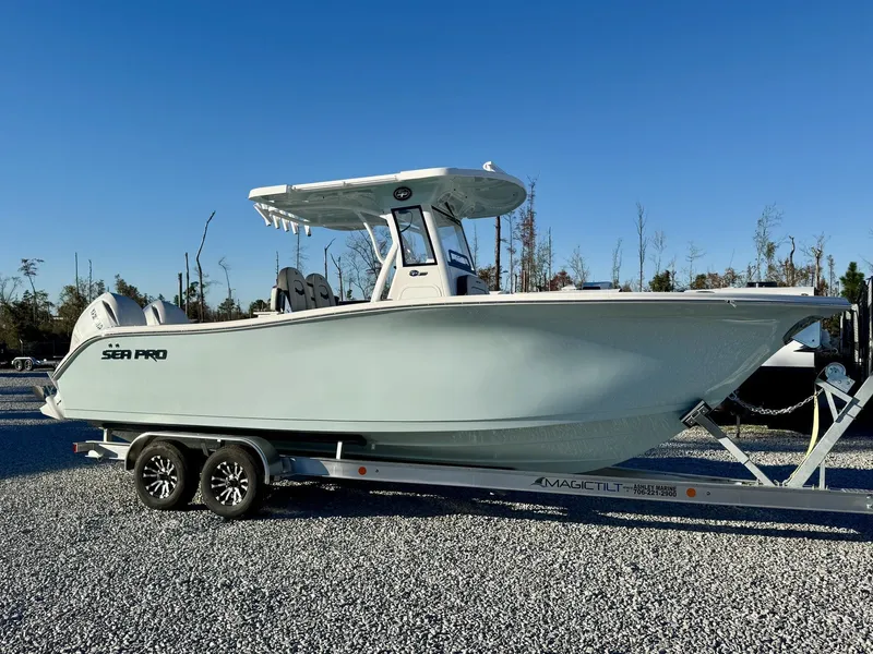 The Image of 2025 Sea Pro 262 DLX boat on trailer, side view. - 1