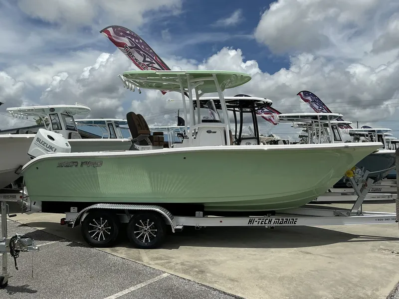 The Image of 2026 Sea Pro 222 Center Console boat on trailer, side view. - 1