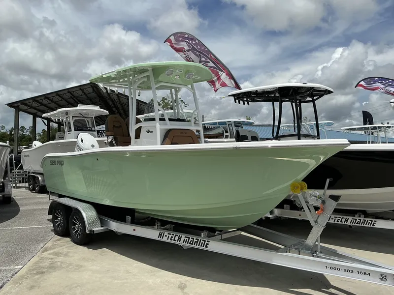 Slide: The Image of 2026 Sea Pro 222 Center Console on trailer outdoors. - 6