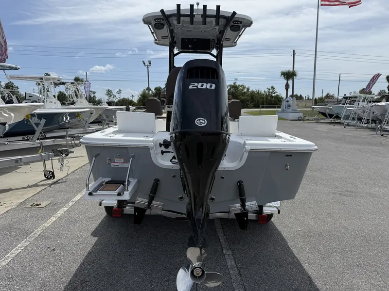 Slide: The Image of Rear view of a 2026 Sea Pro 230 Bay boat with outboard motor. - 3