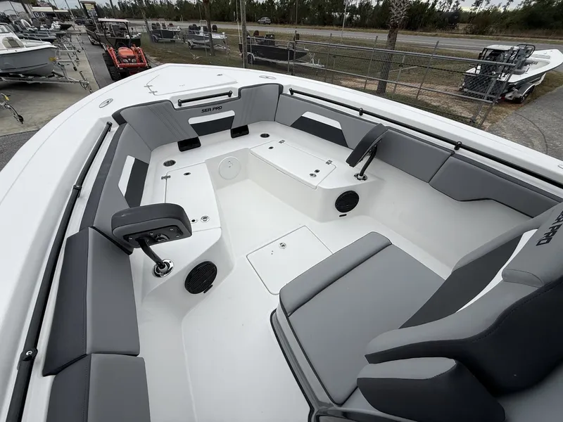Slide: The Image of Interior of 2026 Sea Pro 292 SEAKEEPER RIDE with gray upholstery. - 5